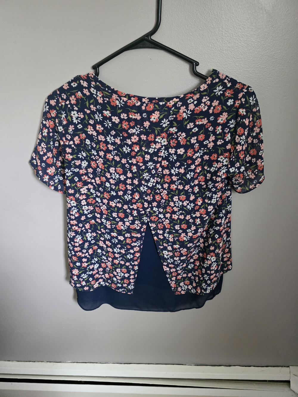 Michael Kors Navy Floral Layered-Hem Blouse - Picture 4 of 4